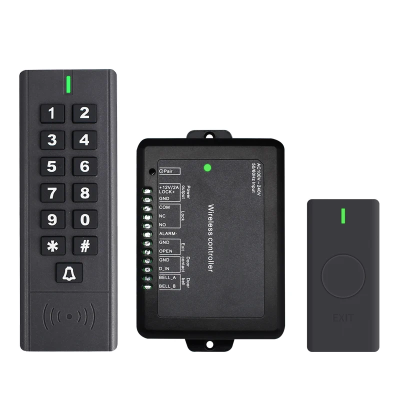 

NEW Product Battery Powered Access Control System Wireless RFID Keypad Reader With Controller and Push Button