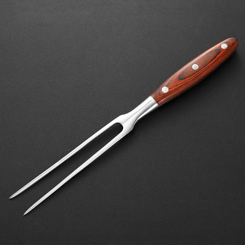Stainless Steel Portable Outdoor BBQ Fork Barbecue Grill Tool Accessories with Wooden Handle Food Meat Fork A Retail