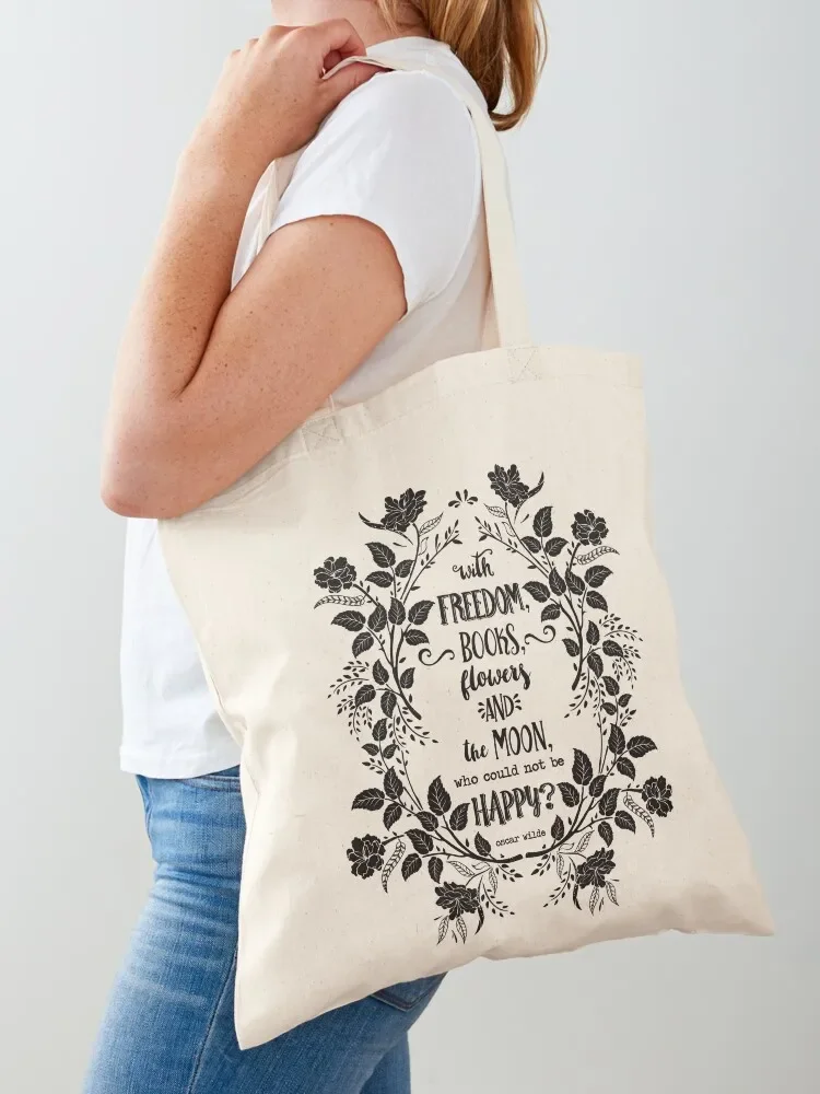 

Freedom & Books & Flowers & Moon Tote Bag reusable shopping bag sacs de shopping Canvas stote bag Reusable bags