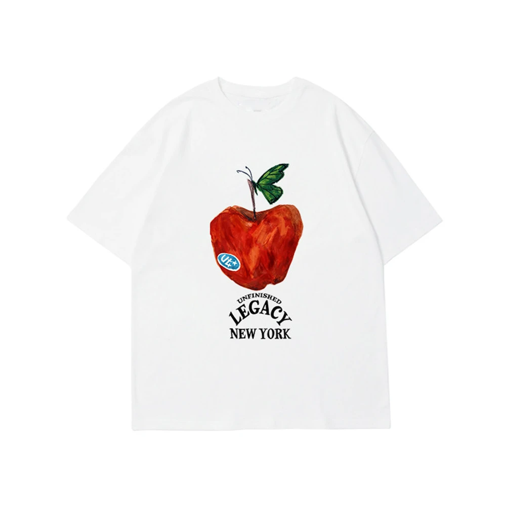 T-shirt unisexe Legacy New York avec imprimé pomme, streetwear, coton blanc, coupe oversize