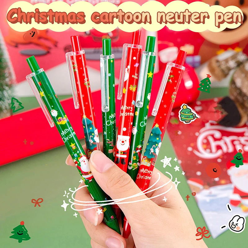 12pcs Children Cartoon Christmas Series Press 0.5mm Gel Pen Student School Office Stationery Kids Reward Gifts