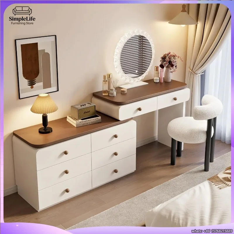

Modern Vanity Table with Storage Chest Integrated Makeup Desk Salon Dresser for Living Room Home Furniture