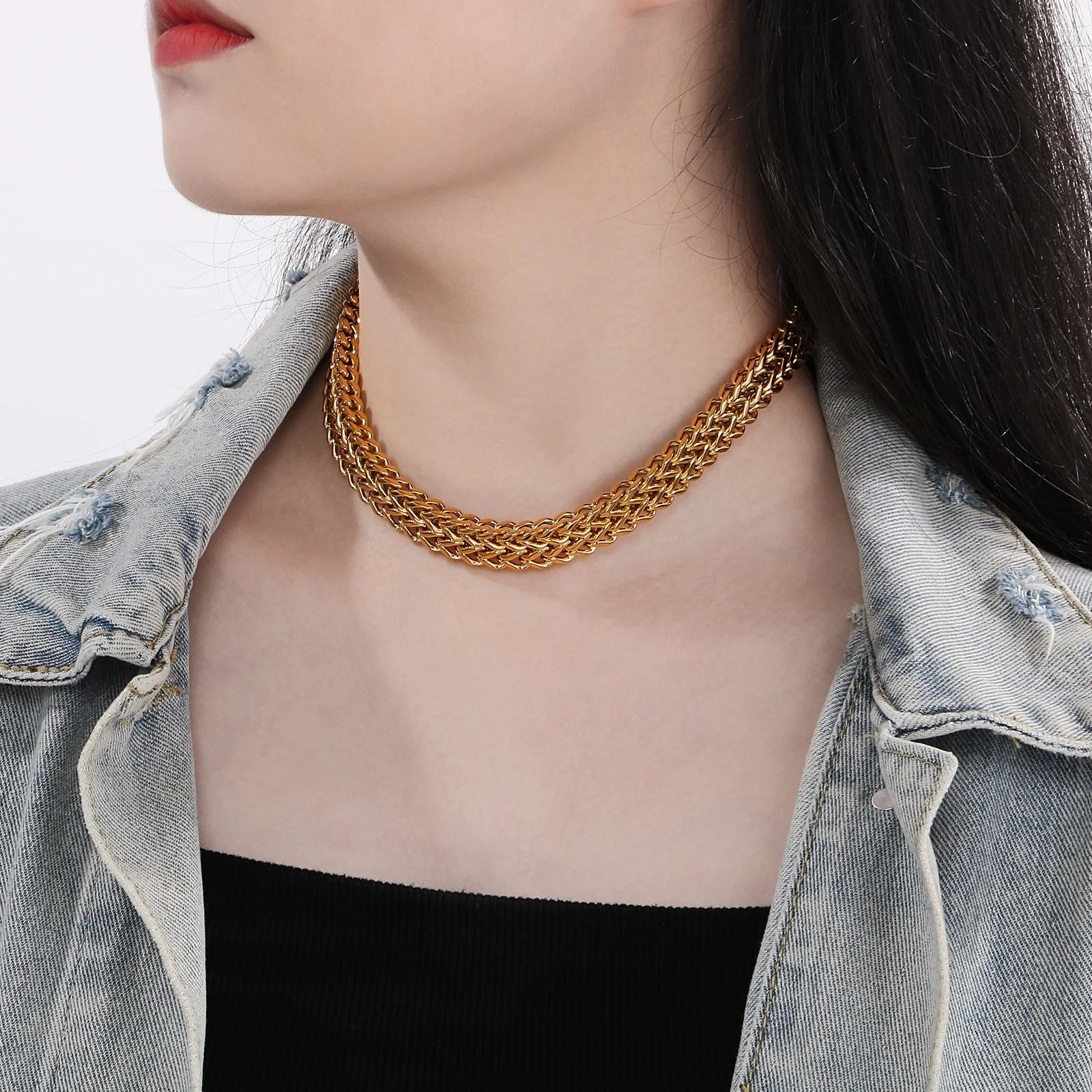 12/18/30mm New Stainless Steel Chokers Necklace High Polished Dubai Gold Color Mesh Women Cool Jewelry Accessories Gifts