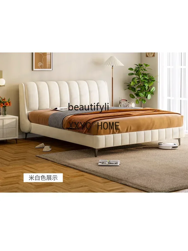 TAO Nordic Science and Technology Advanced Velvet Modern Minimalist Cream Style Master Bedroom Double Box Storage Soft BagFabric