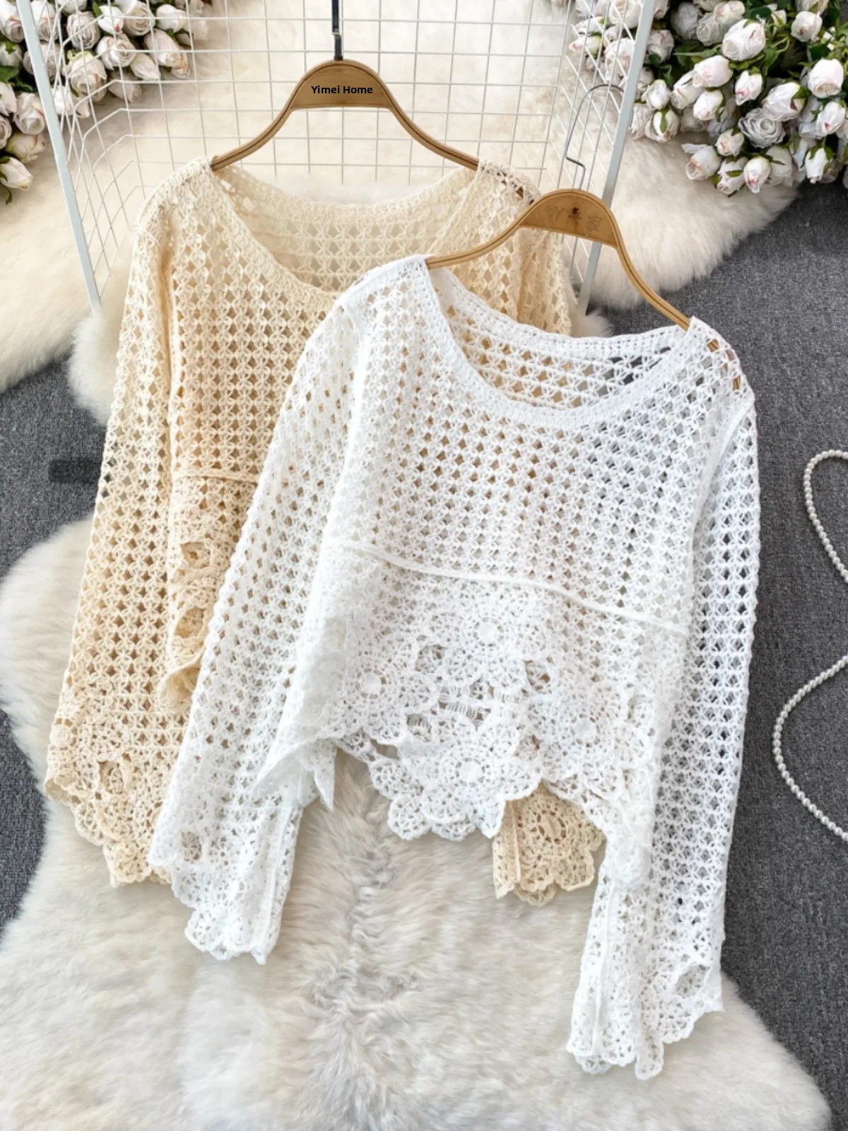 

Легкий ажурный вязаный солнцезащитный чехол в стиле ретро, свободный крой, пляжный топ, весна, лето, осень