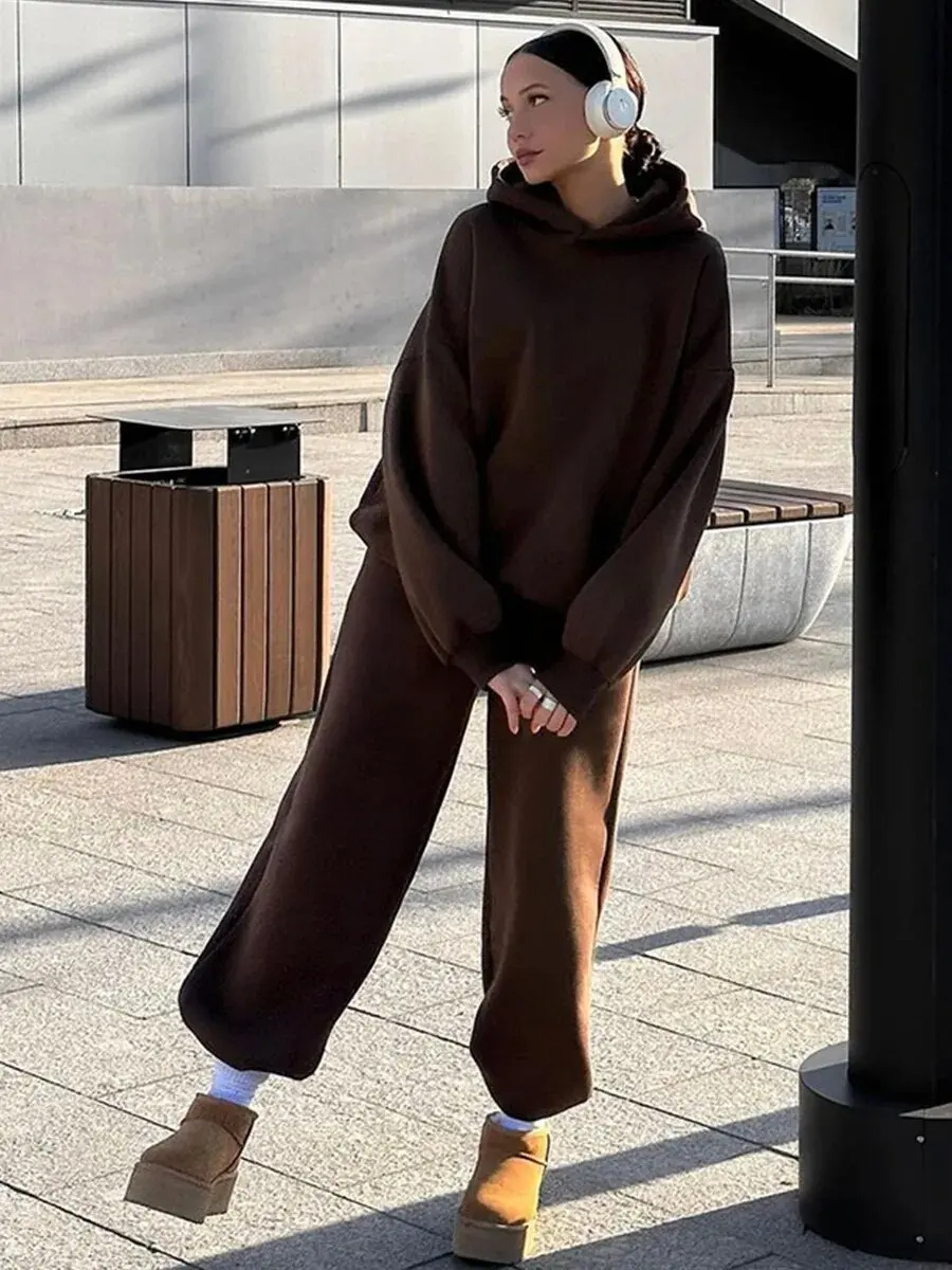 Autumn Winter Women Two Piece Set Tracksuits Set Oversize Hoodies+Sweatpants Warm Suits Pullover Sweatshirts Pants 2 Piece Set