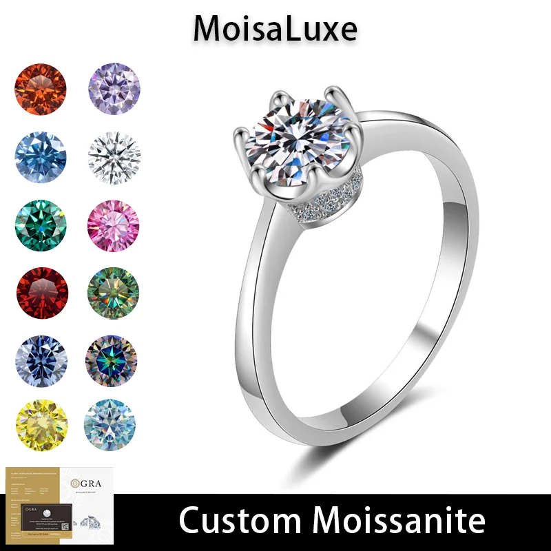 

MoisaLuxe Official Store 925 Sterling Silver Ring Female GRA Moissanite Micro-inlaid Meson Plating Custom Rings Jewelry Gift