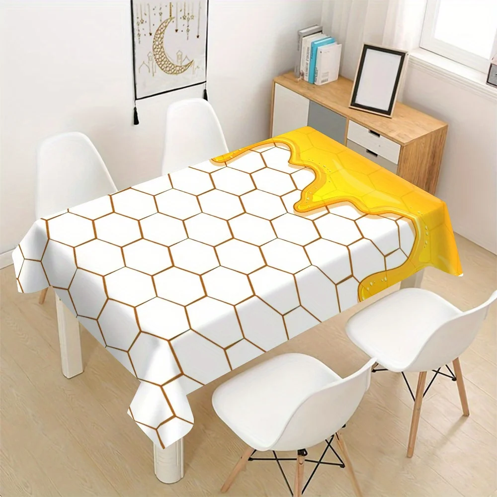 Waterproof Tablecloth Cover for Dining Table Hexagon Pattern Yellow Accent Dining Room Decor
