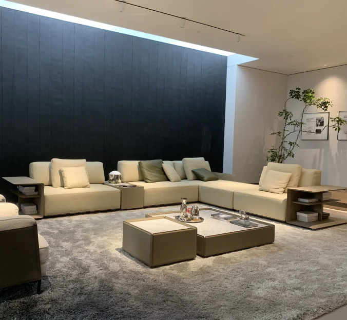 Luxury Homey Modular Full Leather Sofa Corner Couch Sofa Set Leisure Living Room Furniture