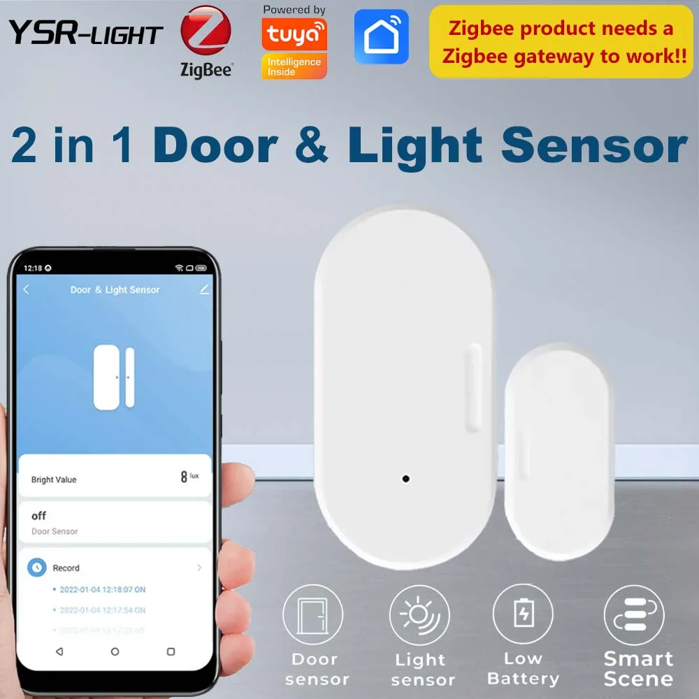 

Tuya Zigbee Window Door Sensor Detector Smart Home Security Alarm System Luminance Linkage Smart Devices APP Control for ALexa