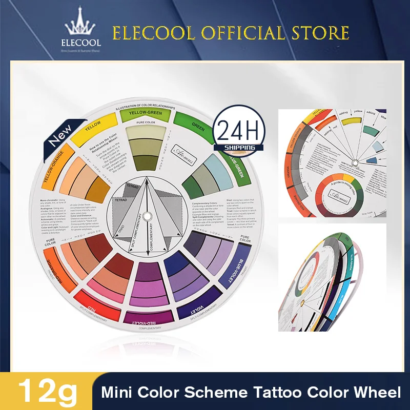 Professional tattoo nail paint 12-color paper card wheel three-layer design with guide circular middle circle rotation