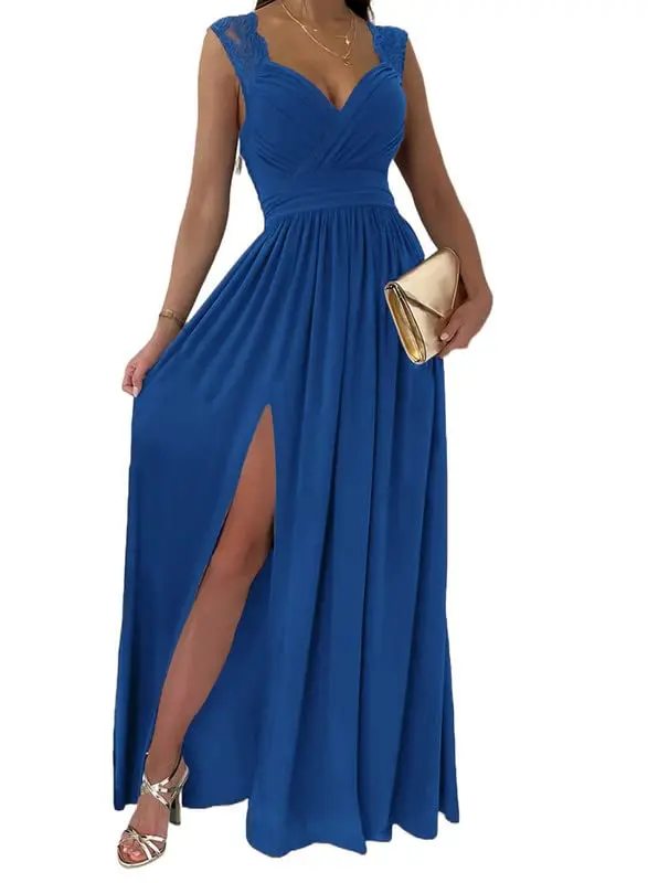 

2023 Elegant Wrap V Neck Ruffled Sexy Bridesmaid Long Evening Dresses For Women Luxury Birthday Wedding Party Guest Prom Gown