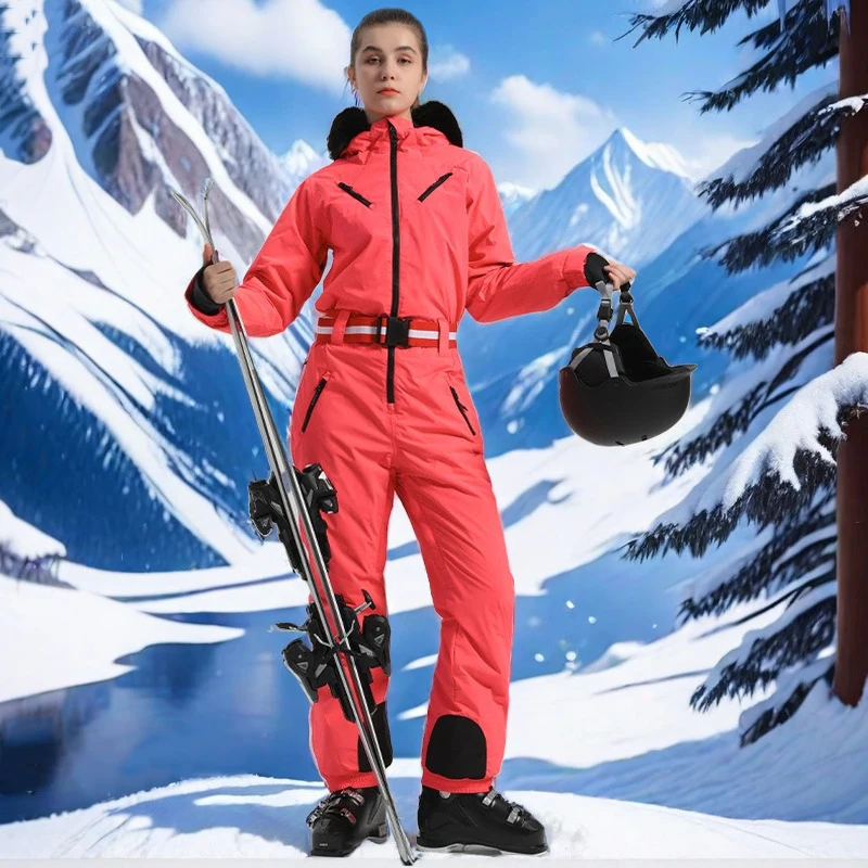 

2025 Mountain Ski Sport Woman Jumpsuits Winter Women Snowboard Fur One Piece Suits Outdoor Cross-country Snowmobile Tracksuits