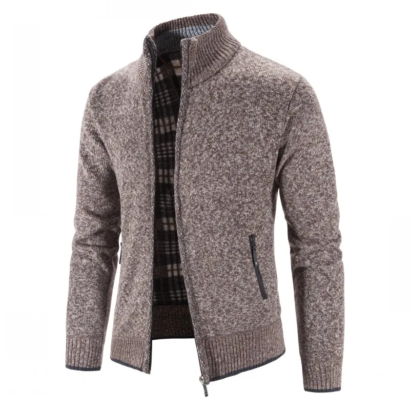 

Men's Cardigan Sweater Jacket Winter Thicken Warm Stand Collar Knitted Zipper Casual Cardigan Men Daily Warm Solid Sweater Coat