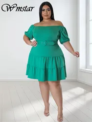 Wmstar plus size vestido feminino sólido manga curta doce novo no verão roupas vestidos para mulheres atacado dropshipping com cinto