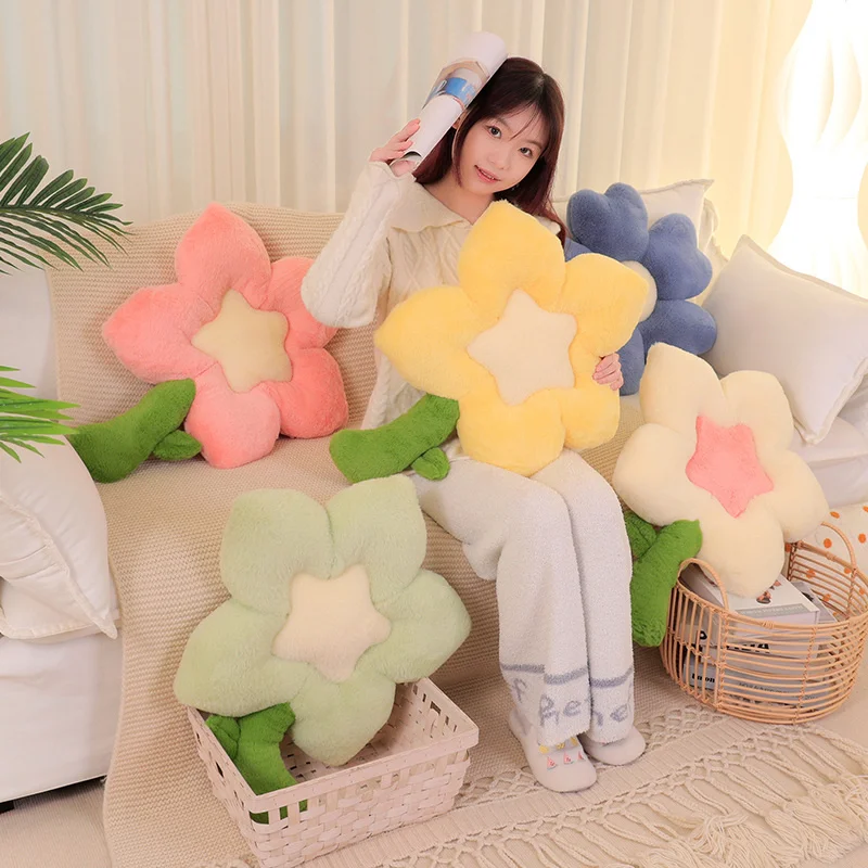 Furry Plush Flower Plush Pillow Mat Stuffed Lifelike Five-pointed Star Shape Baby Kids Home Soft Pillow Cushion Home Decor