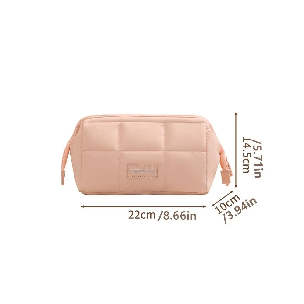 Wide-open Women Cosmetic Bag Handheld Large Capacity Makeup Organizer Multifunction Puffy Padded Toiletry Storage Bag Outdoor