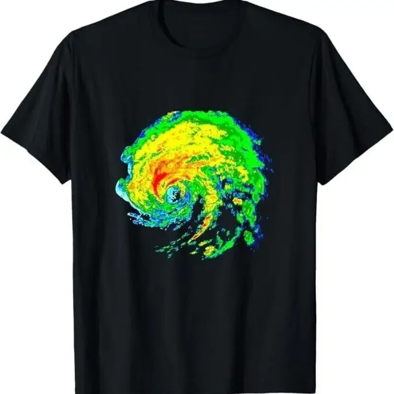 

Colorful Weather Radar Hurricane Storm Graphic T-Shirt Breathable Cotton Crew Neck Tee