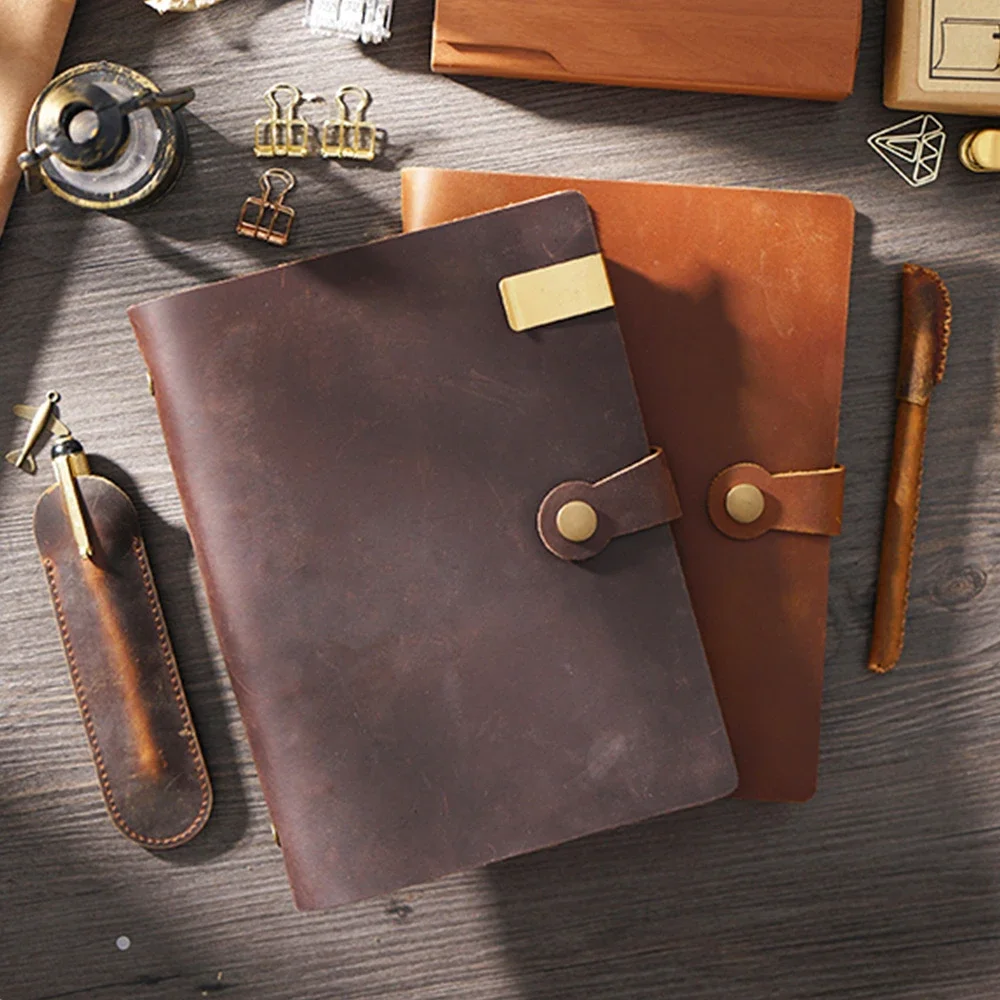 Retro Cowhide a5 Loose-leaf Notebook Handmade European-style 6-hole Crazy Notepad Horse Leather Book for Friend's Birthday Gift