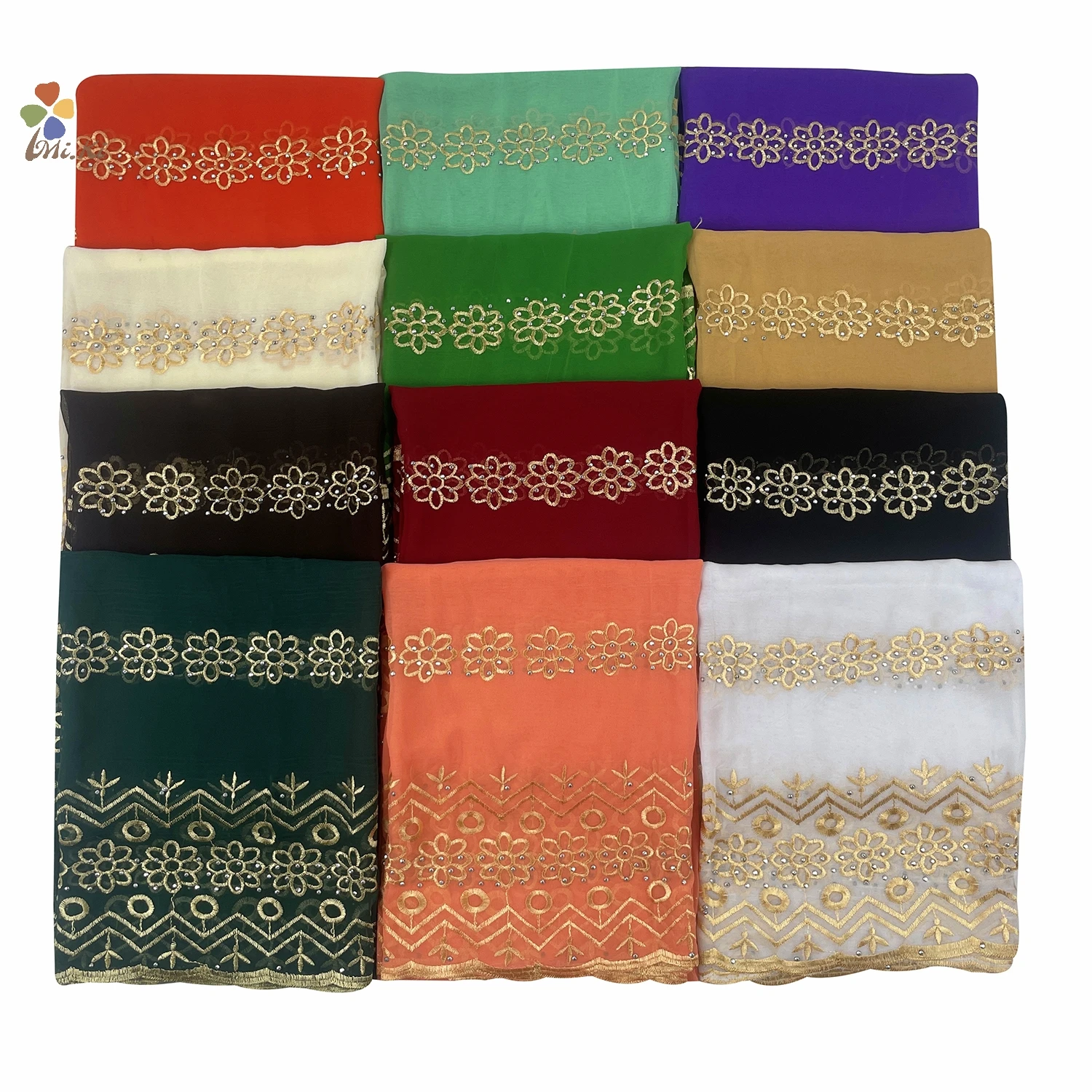 Muslim Fashion Party Shawl Scarf Silky Chiffon Embroidered Shawl Scarf Dubai Headband African Women Headband Wholesale Price