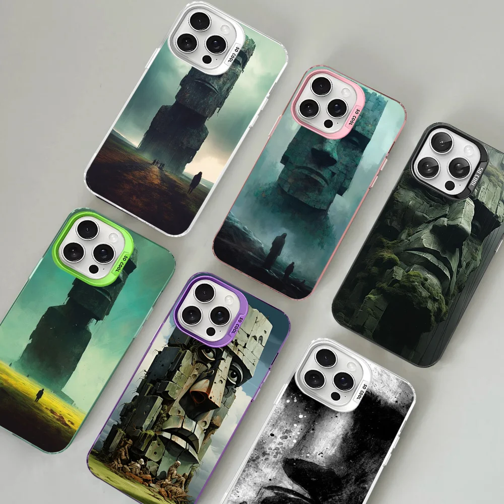 Creative Easter Island Stone Moai Phone Case For IPhone 16 15 14 13 12 11 Pro Max X XR XSMAX 8 Plus Matte Shockproof Back Cover