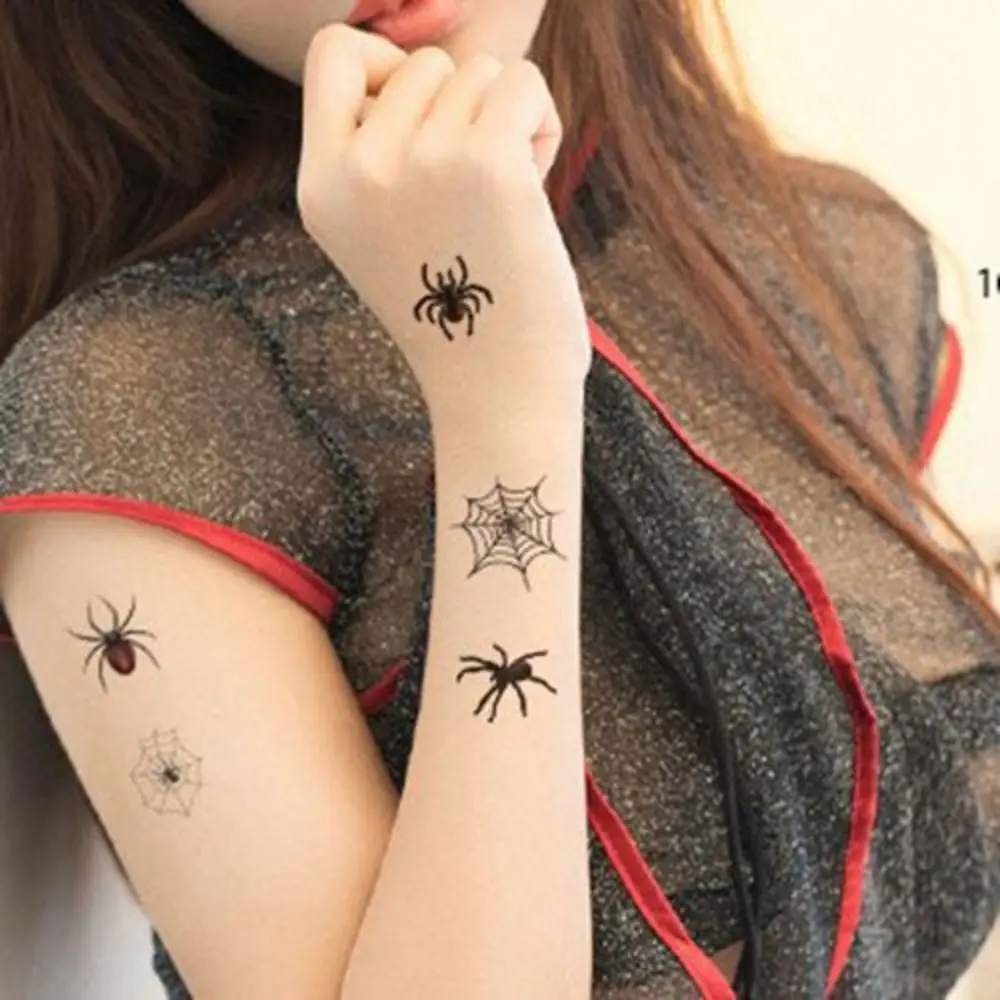 40Sheets Cosplay Props Spider Temporary Tattoos Waterproof Lifelike Halloween Stickers Scary Facial Makeup Body Art Stickers