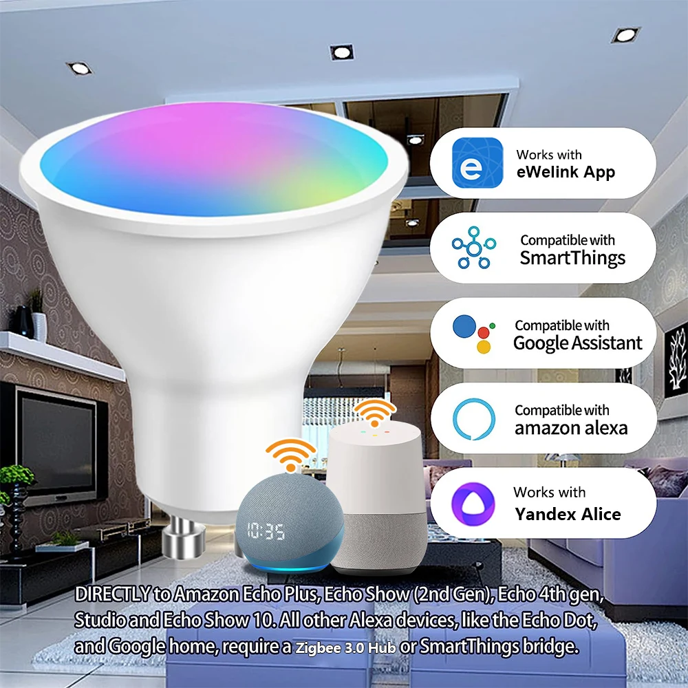 GU10 Zigbee/Wifi Led Glühbirne RGB CW WW Strahler Led-lampen Smart Led Lampe Arbeit Mit Alexa echo Hub Google Yandex Smartthings – Detail 2