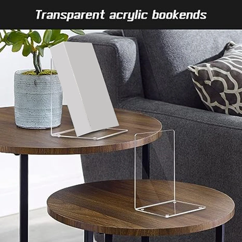 8 PCS Bookends Bookshelf Transparent Acrylic L-Shaped Bookend Picture Book Album Compartment Board Storage Book Clip