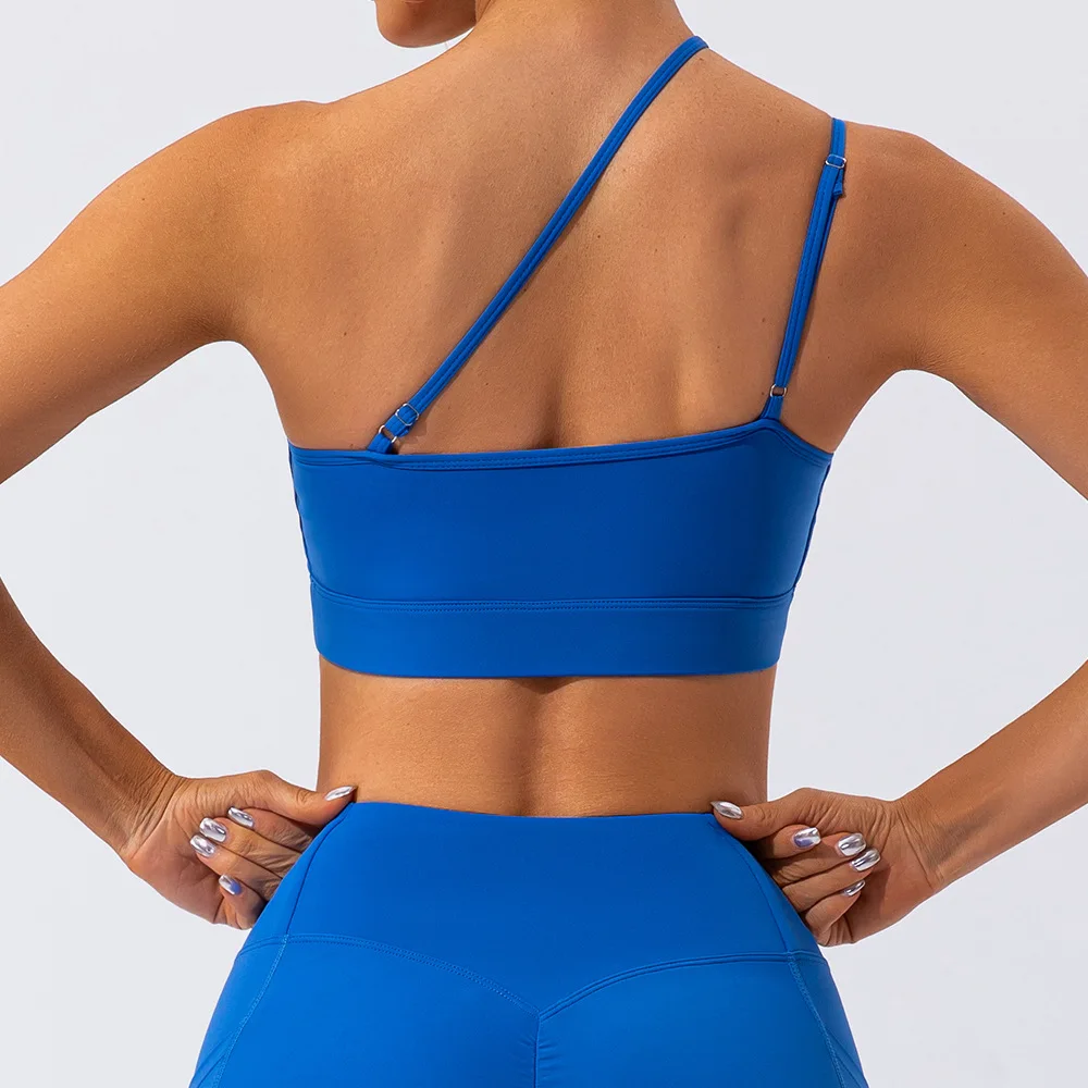 

Sexy Diagonal Shoulder Strap Fitness Yoga Bra Lady Solid Color Sports Top Adjustable Sportswear for Women Gym Fitness Underwear