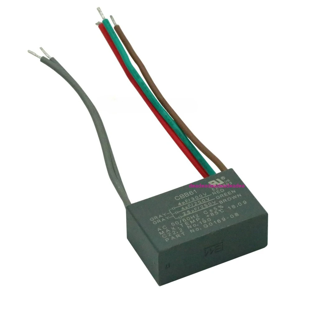 

CBB61 Start Run CEILING FAN CAPACITOR 4uf+4uf+2.5uf 5 WIRE 250V/300VAC BM