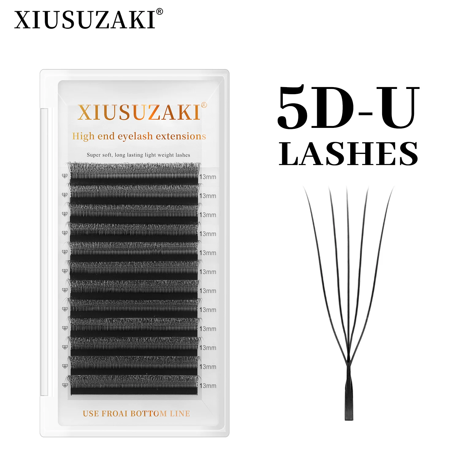 XIUSUZAKI U Shape 5DW Lashes Extensions Matte Black U 5DW Eyelash Extensions Premade Fans Volume False Lashes Mink Eyelashes