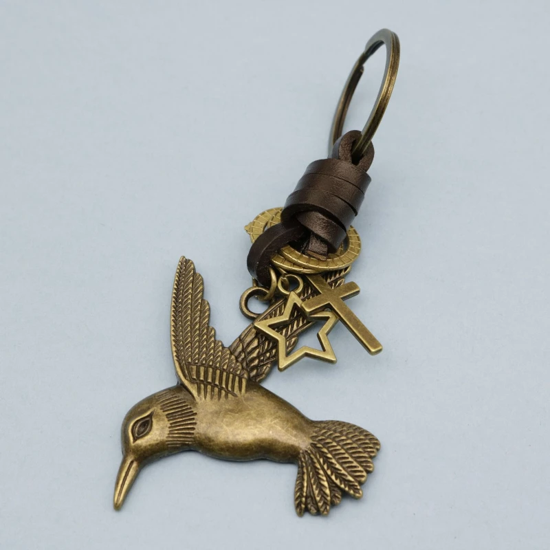Cute and Creative Countryside Car Keychain Bag Decoration Bird Retro Woven Leather Accessories