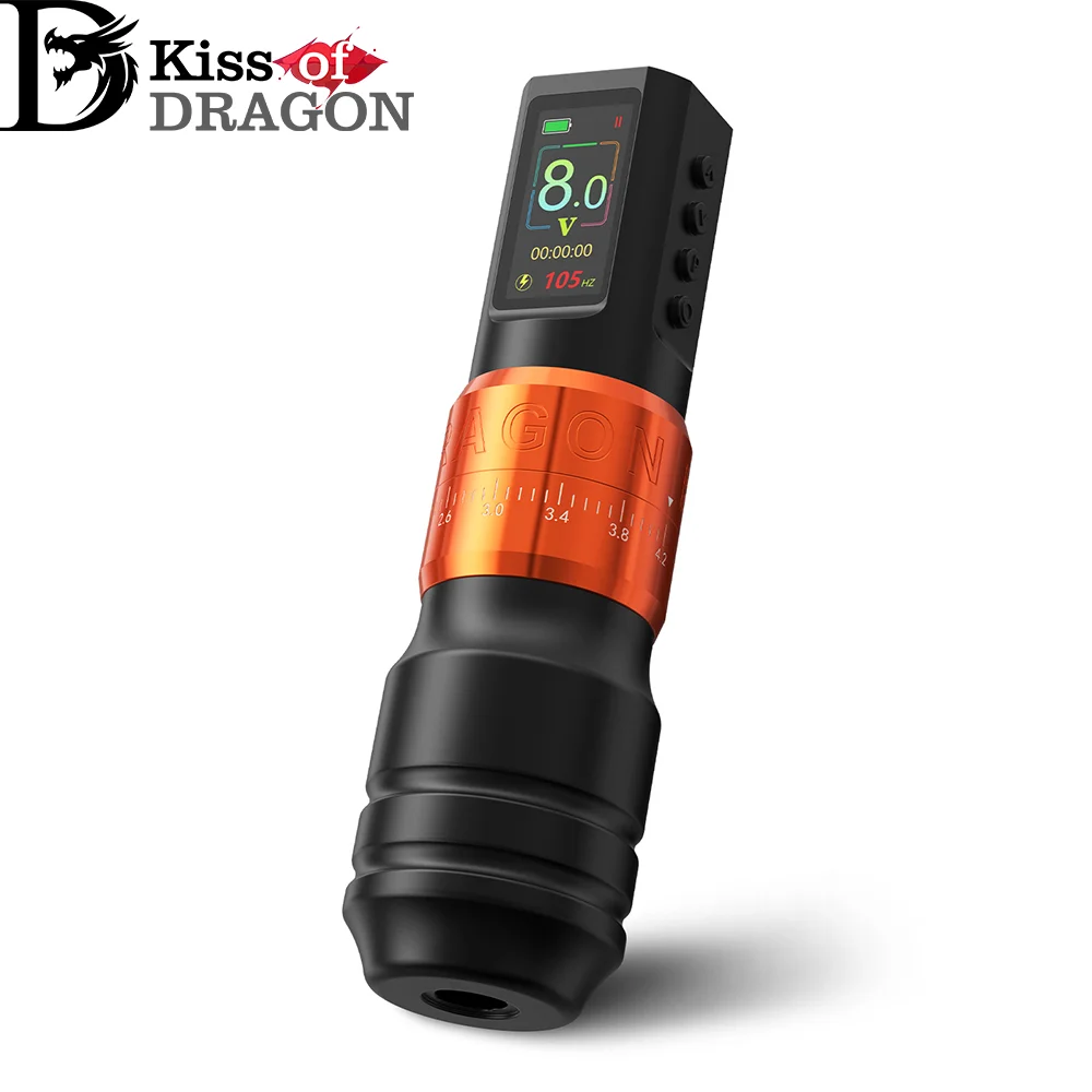 Kiss of Dragon Wireless Tattoo Pen Machine 2.0‑4.2mm Adjustable Stroke 1600mAh Battery Digital Display Rotary Tattoo Machine
