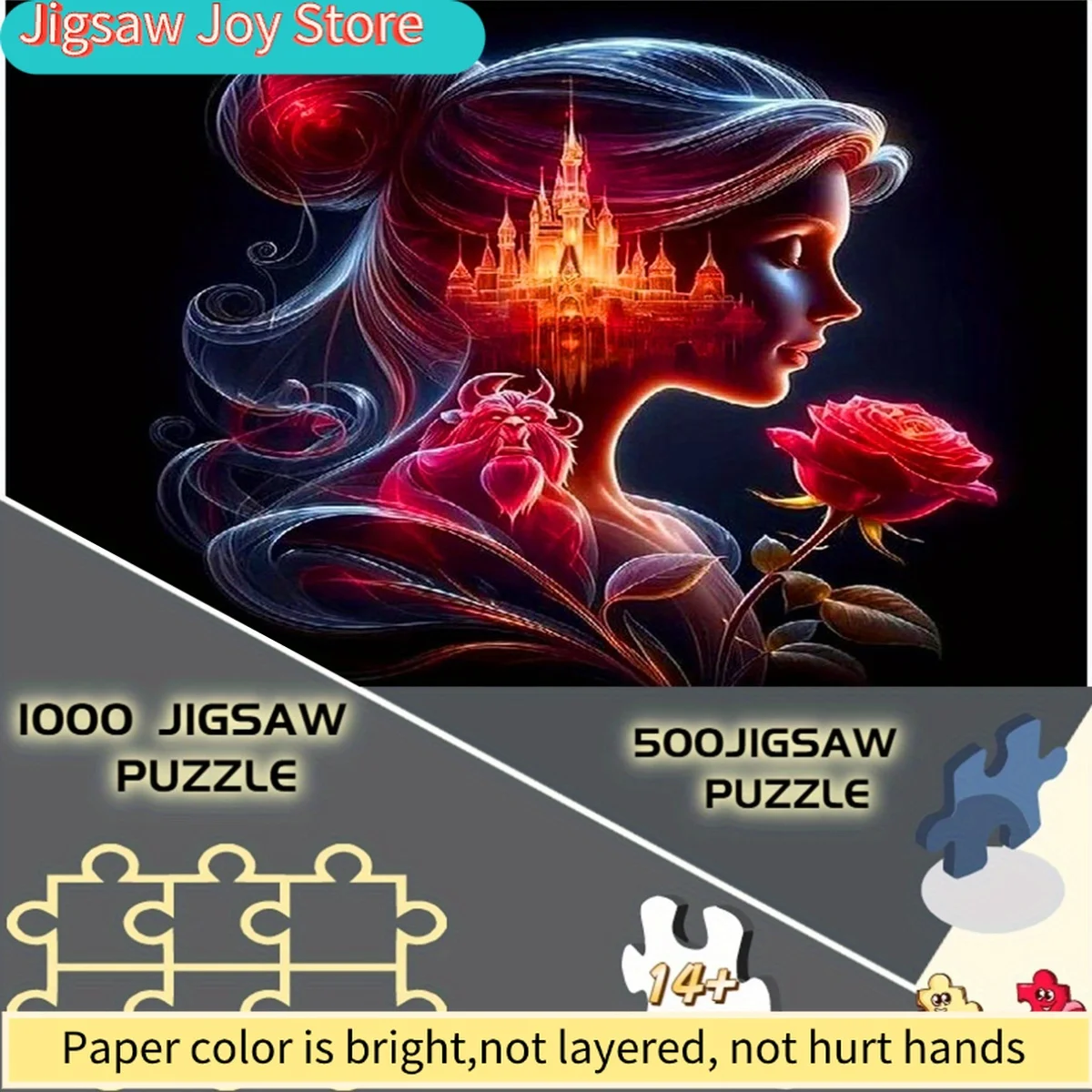 

Disney/Disney , Paper Puzzle, DIY Puzzle, Beauty and Beast Castle Red Rose Dreamy Picture Suitable for Bedroom Decoration, Liv