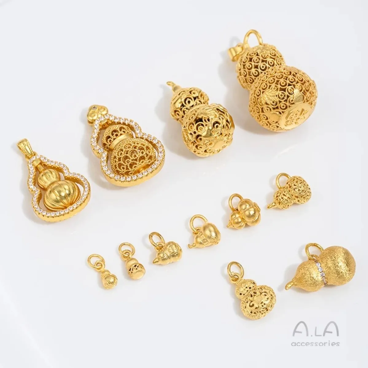 Brass Gold Plated Rotatable Gourd Pendant Inlaid Zircon DIY Necklace Jewelry Charms Findings
