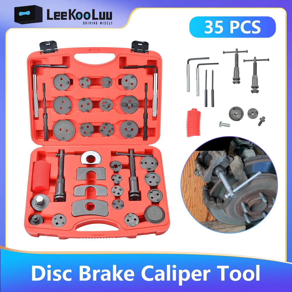 LeeKooLuu 35Pcs Universal Car Truck pinza freno a disco pistone Rewind Wind Back Tool Kit per la sostituzione delle pastiglie dei freni