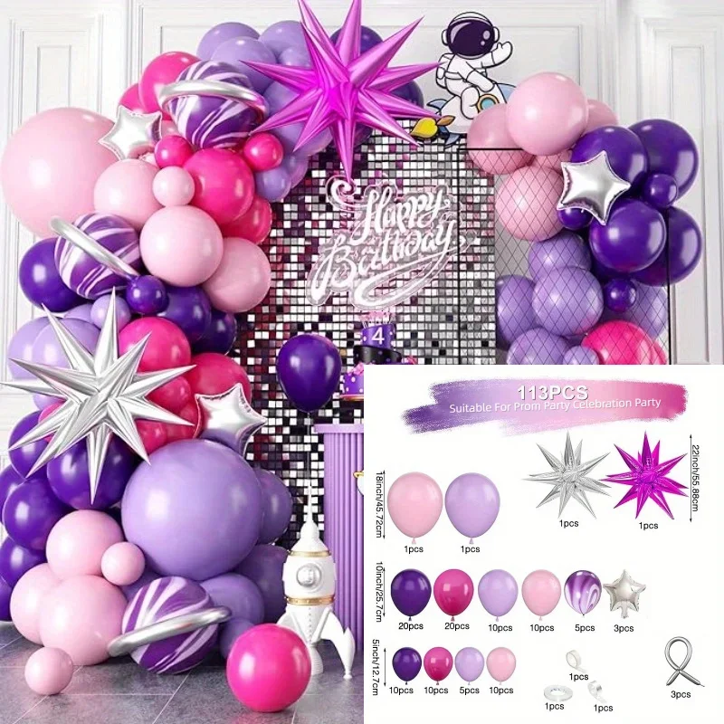 113-teiliges Explodierendes Sternchen Rosa Lila Ballon-Set Folienballons für Geburtstag Hochzeit Babyparty Party-Hintergrund Dekorationen – Detail 3