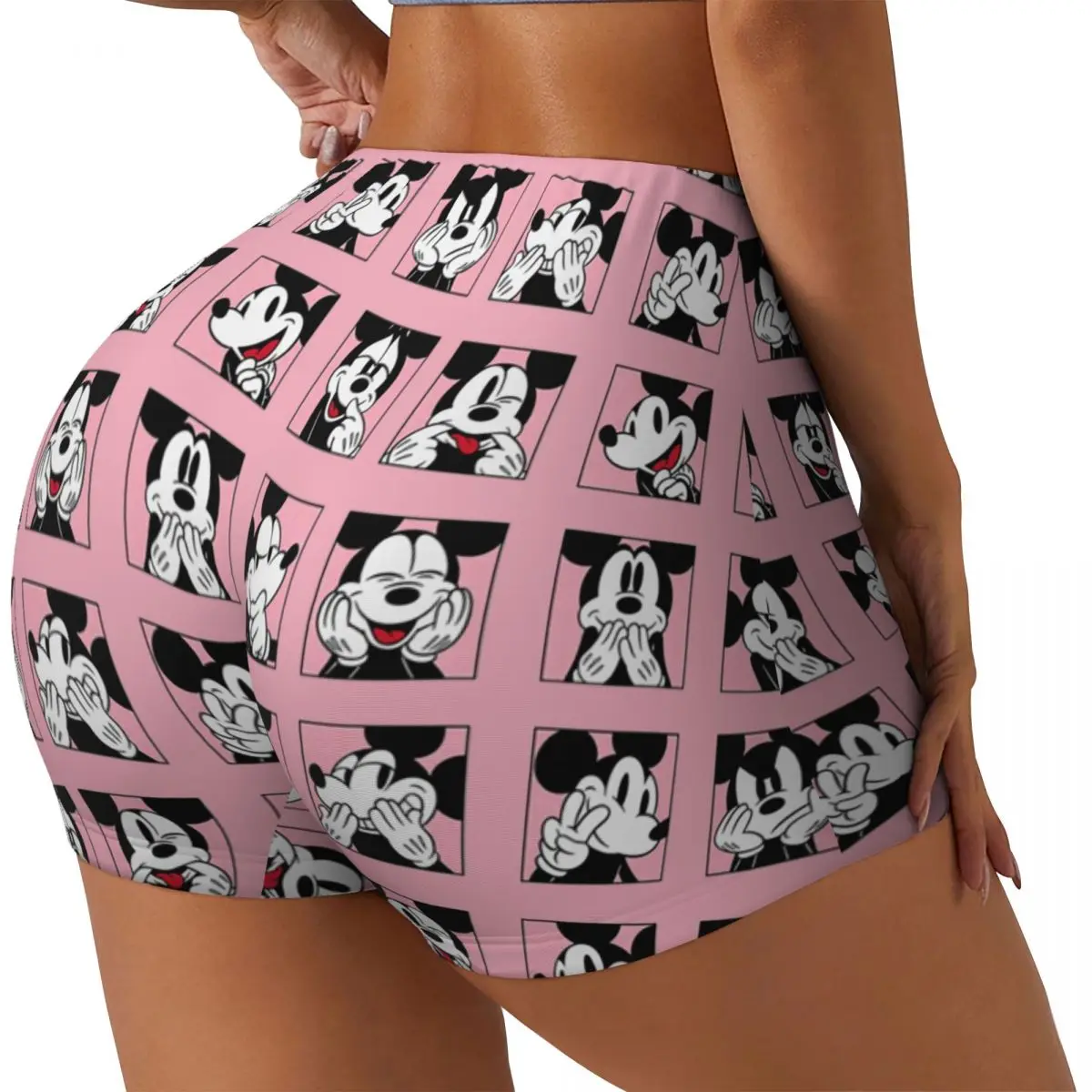 Custom Women's Cartoon Minnie Mouse Mickey Mouse Workout Yoga Shorts Athletic Gym Running Volleyball Shorts