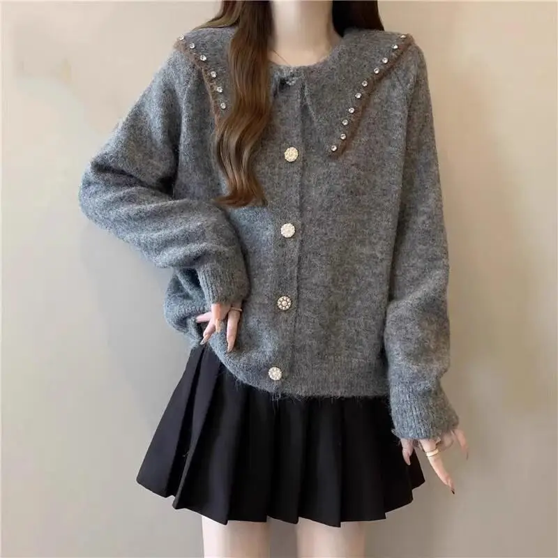 

Милый женский вязаный свитер с кукольным вырезом, новая осенне-зимняя мода, милые простые универсальные топы, толстые удобные корейские версии