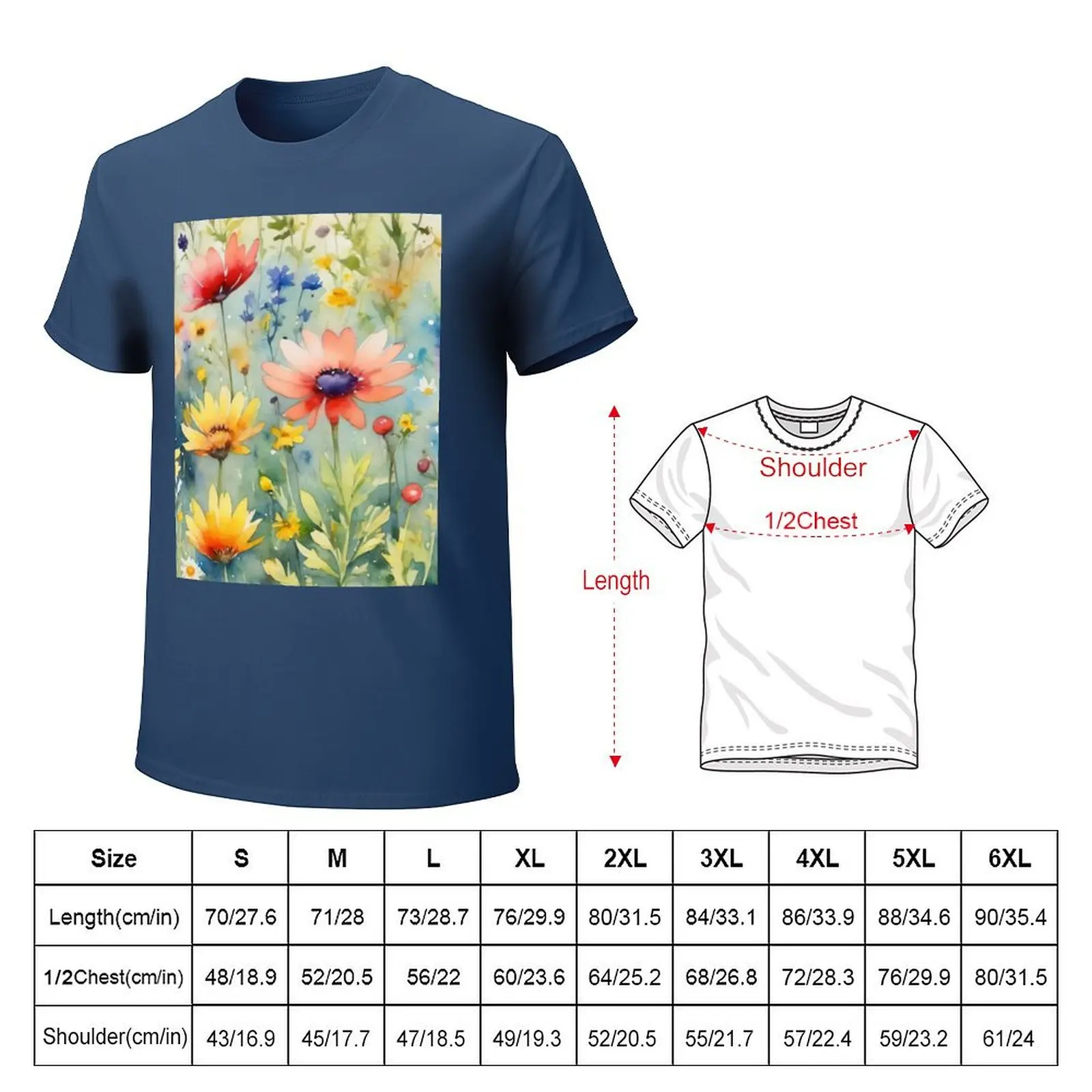 colorful wild flower field water color T-shirt quick-drying heavyweights mens white t shirts