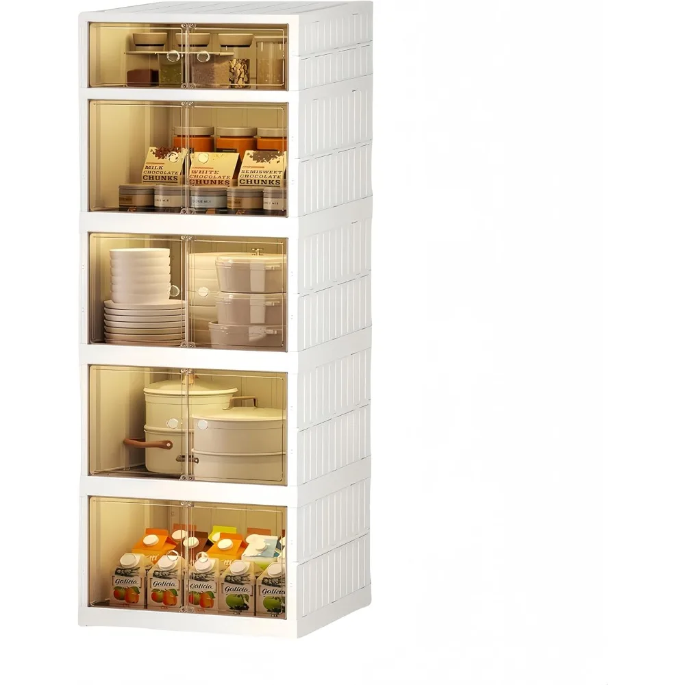 5-Tier 5Grids Folding Storage Box with Doors Clear Plastic Collapsible Storage Bins with Lids Easy