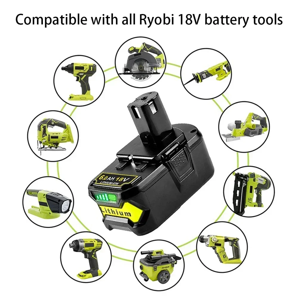 BATTOOL 6.0Ah 18V Lithium Replacement Battery For Ryobi P108 ONE+Plus P102 P103 P104 P107 P108 P117 Cordless Tools Battery