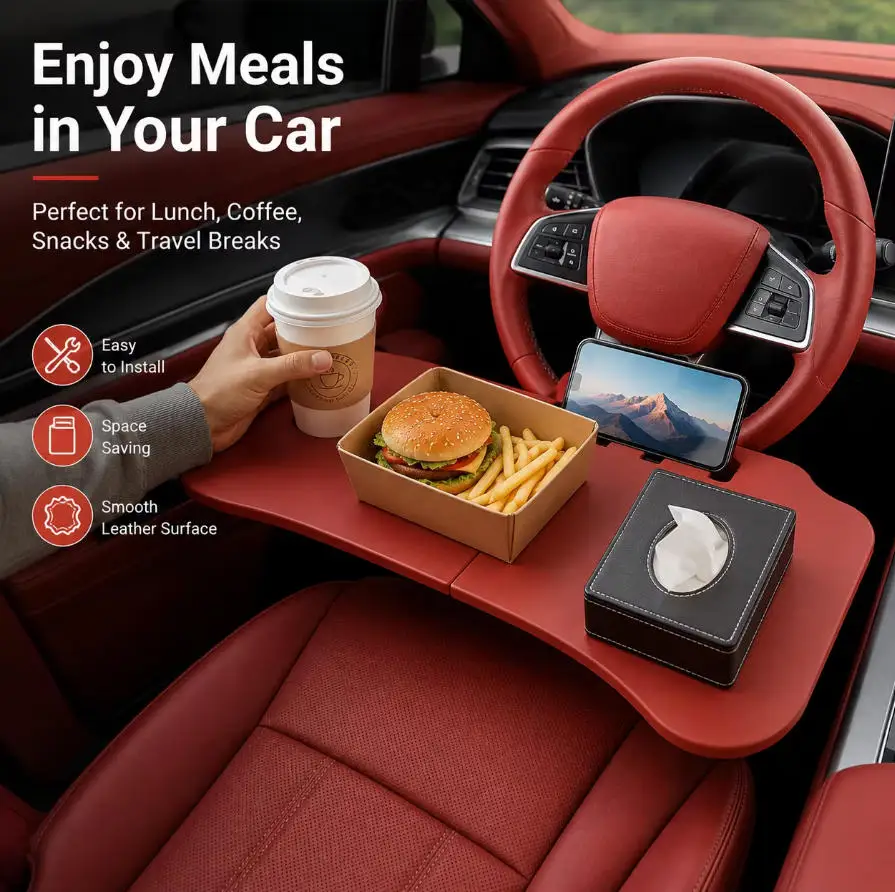 Foldable Steering Wheel Car Tray Table Compatible with Tesla, Multifunctional Laptop Desk & Food Tray for Driver and Passenger