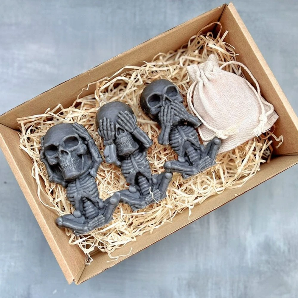 1-3pcs 3D Skull Silicone Candle Set Creepy Skeleton Gypsum Resin Molds Scent Candle Making Tool Gothic Halloween Decor DIY Gifts