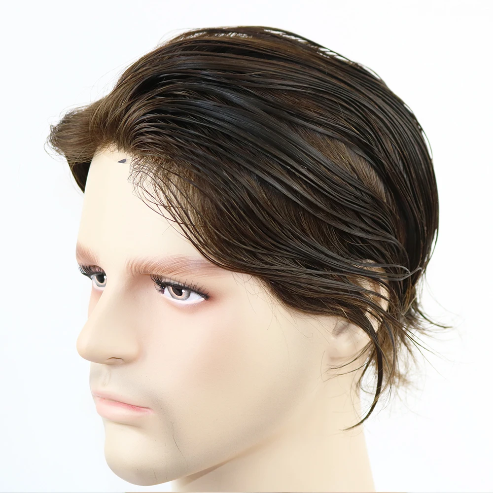 Mono&PU Base Men Toupee Natural Human Hair System Men Capillary Prothesis Men's Hair Replacement Head Hair Top Block Hair Wig