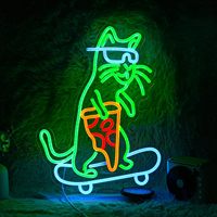 Skateboard Cat Neon Sign LED Neon Light For Wall Decor Sign USB Cat Pizza Light Up Sign For Bedroom Restaurant Pet Shop Gift