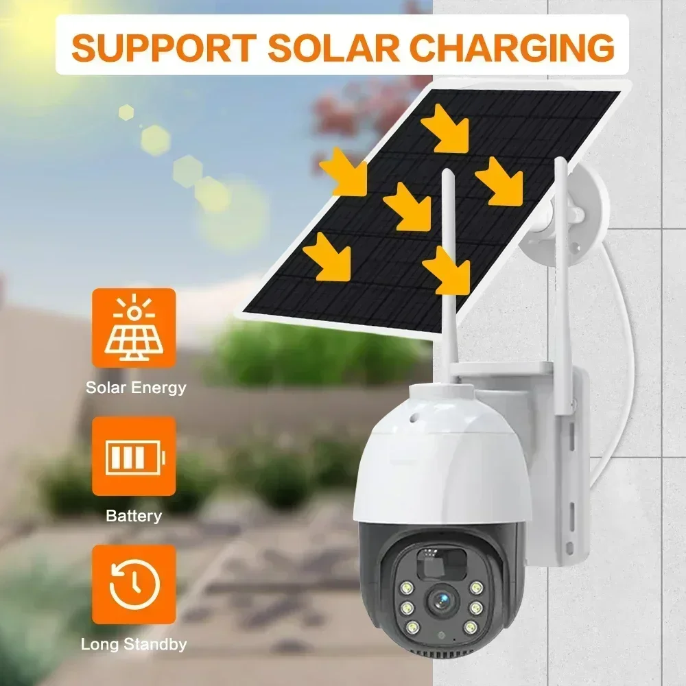 PTZ-camera Outdoor Solar IP-camera 5MP HD Ingebouwde batterij Videobewakingscamera Lange tijd stand-by Solar 4G Simkaart