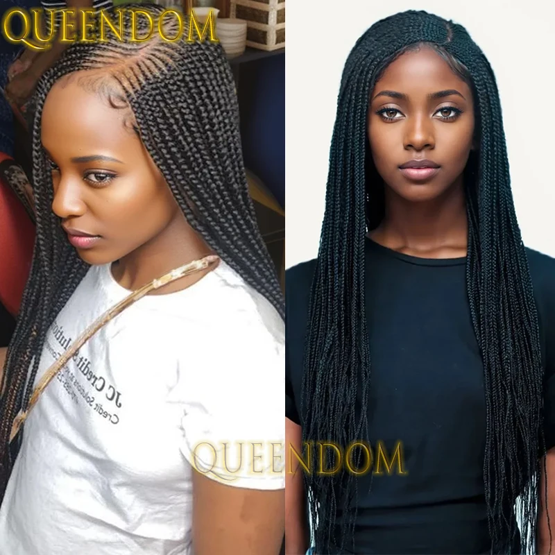 

36 Inch Synthetic Goddess Braids Wig Full Lace Knotless Box Braid Crochet Wig Side Part Braided Cornrow Plait Wig for Afro Women