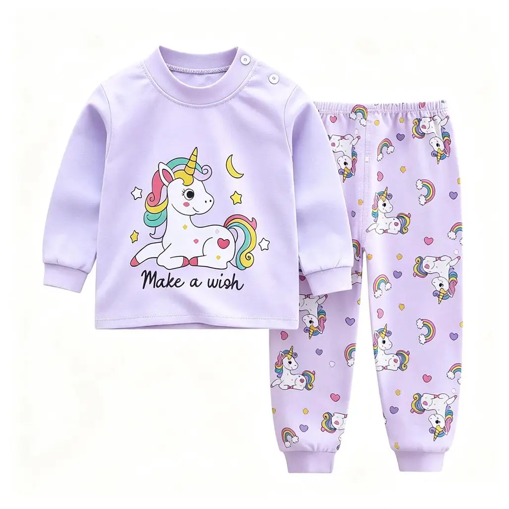 Spring Autumn Clothes Small Child Pajamas 2pcs Cartoon Full Print Base Shirt+Pants Infant Lovely Home Wear For Baby Boys Girls