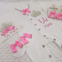 Name Personalized 4pcs Crown Jewelry Welcome Home Romper Baby Clothing Baby Girl Boy Toddler's Cotton Outfits Newborn Gift